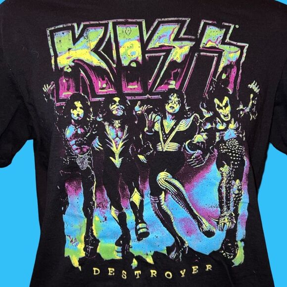 Unisex Kiss Psychedelic Destroyer Neon Short Sleeve Graphic T Shirt Size Medium - Picture 4 of 4